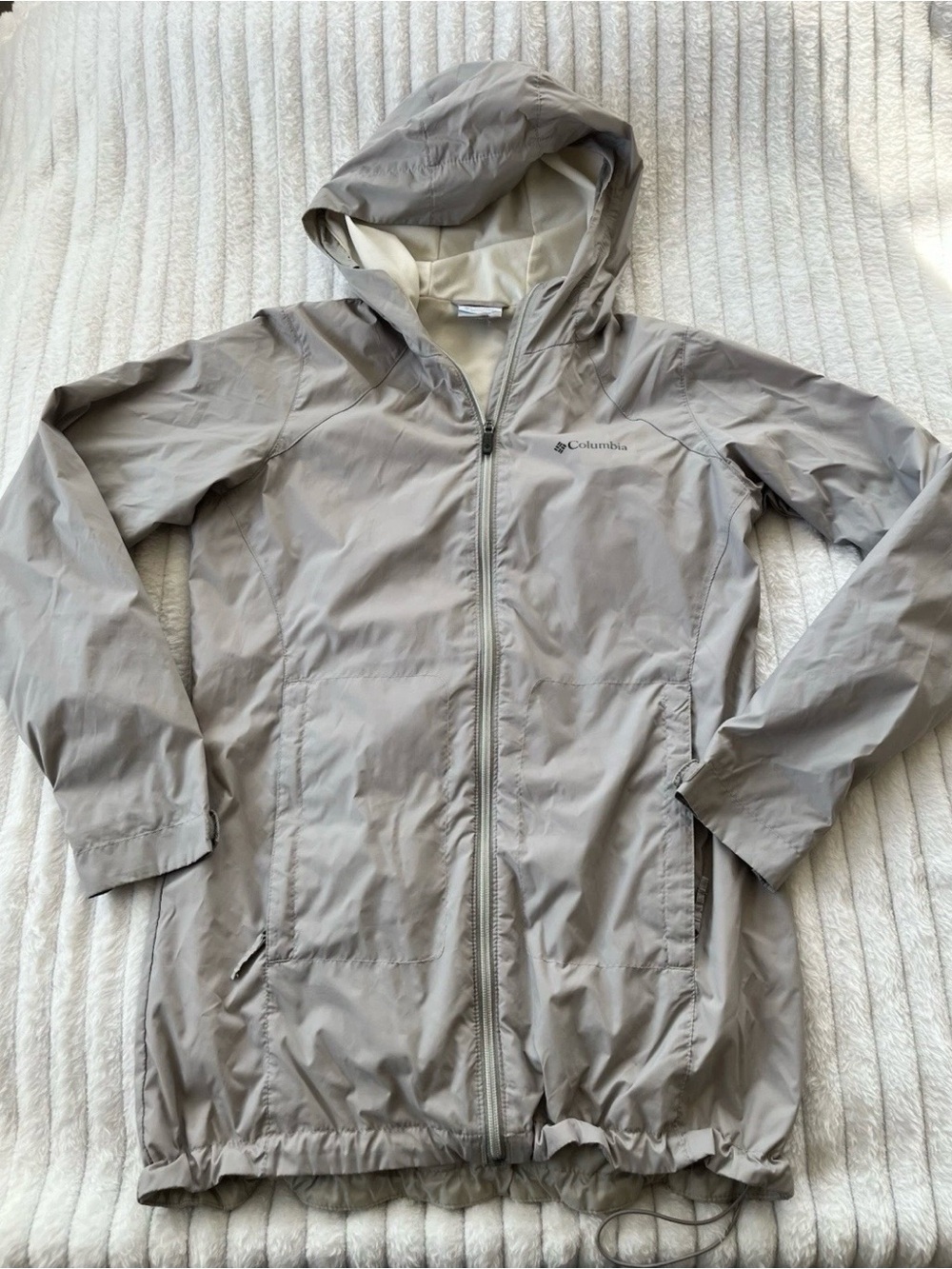 Columbia Women’s Switchback Lined Long Rain Jacket Windbreaker sz Small Gray
